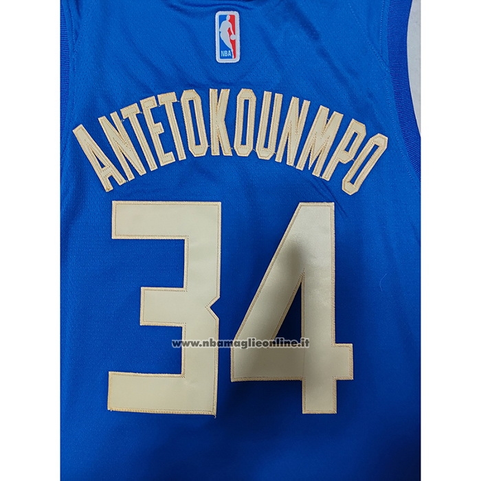 Maglia Milwaukee Bucks Giannis Antetokounmpo #34 Citta 2022-23 Blu